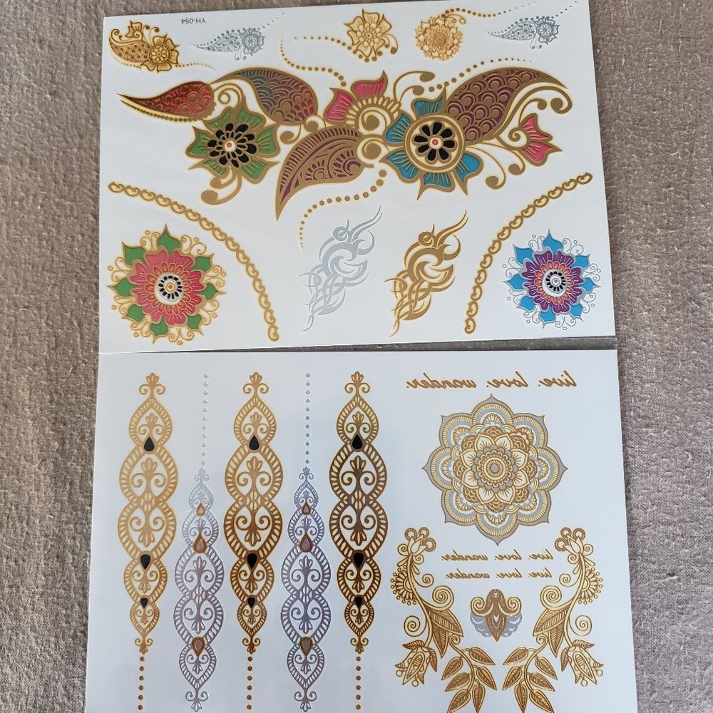 3 sheets Golden Silver Temporary Tattoo - Picture 3 of 16